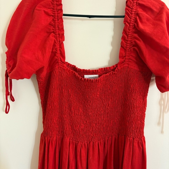 Kinga Csilla Red Smocked Puff Tie Sleeve Maxi Dress Women’s US Size 6 Holiday - Picture 2 of 11